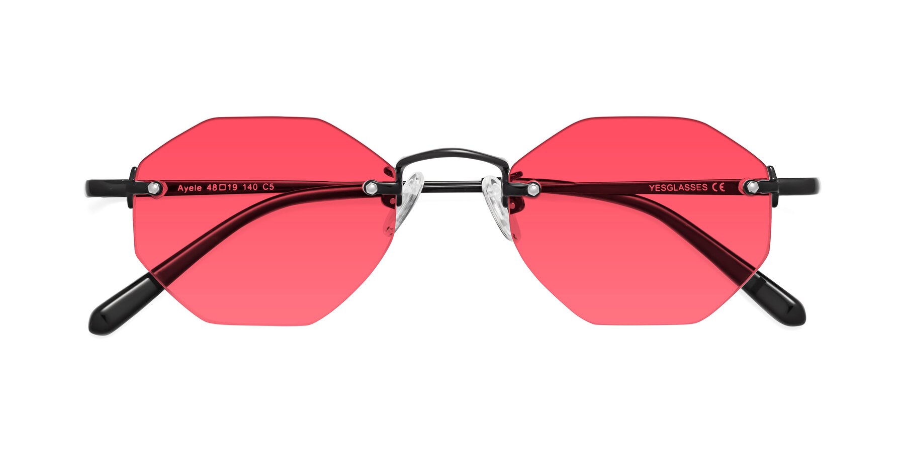 Folded Front of Ayele in Black with Red Tinted Lenses