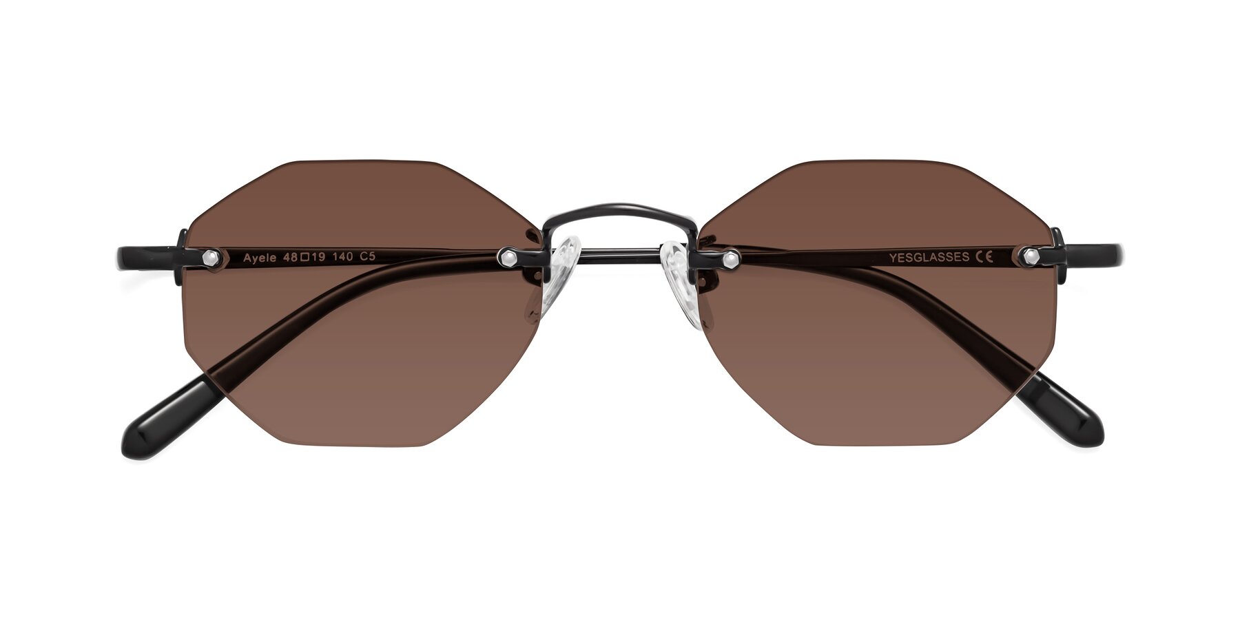 Folded Front of Ayele in Black with Brown Tinted Lenses