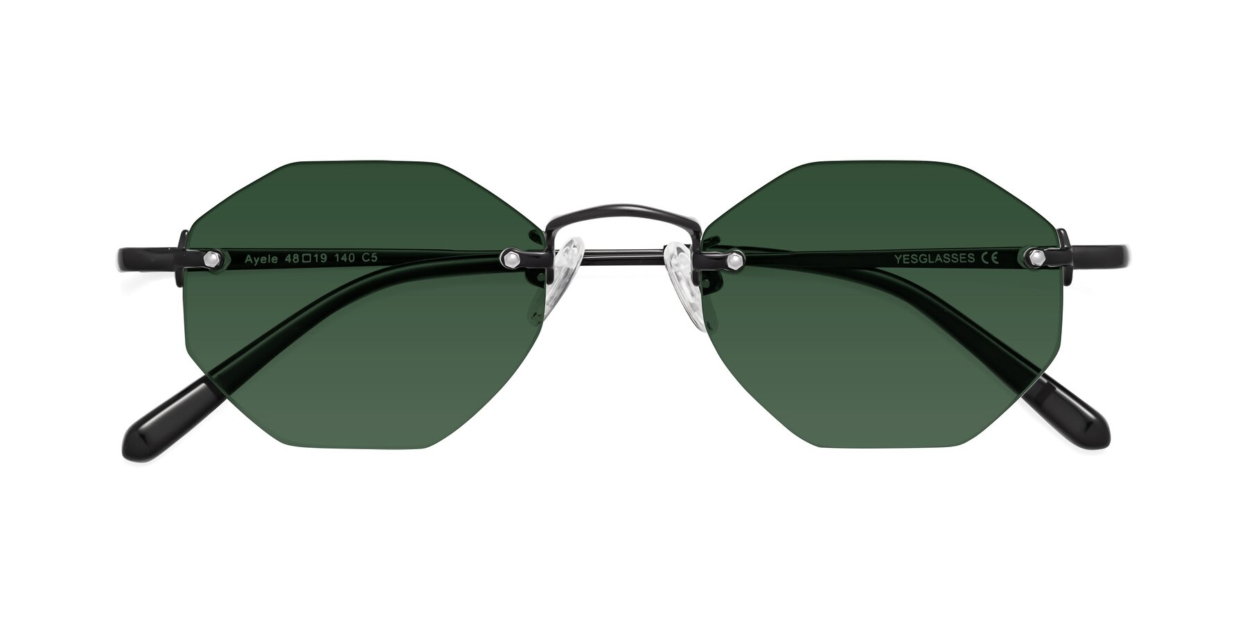 Folded Front of Ayele in Black with Green Tinted Lenses