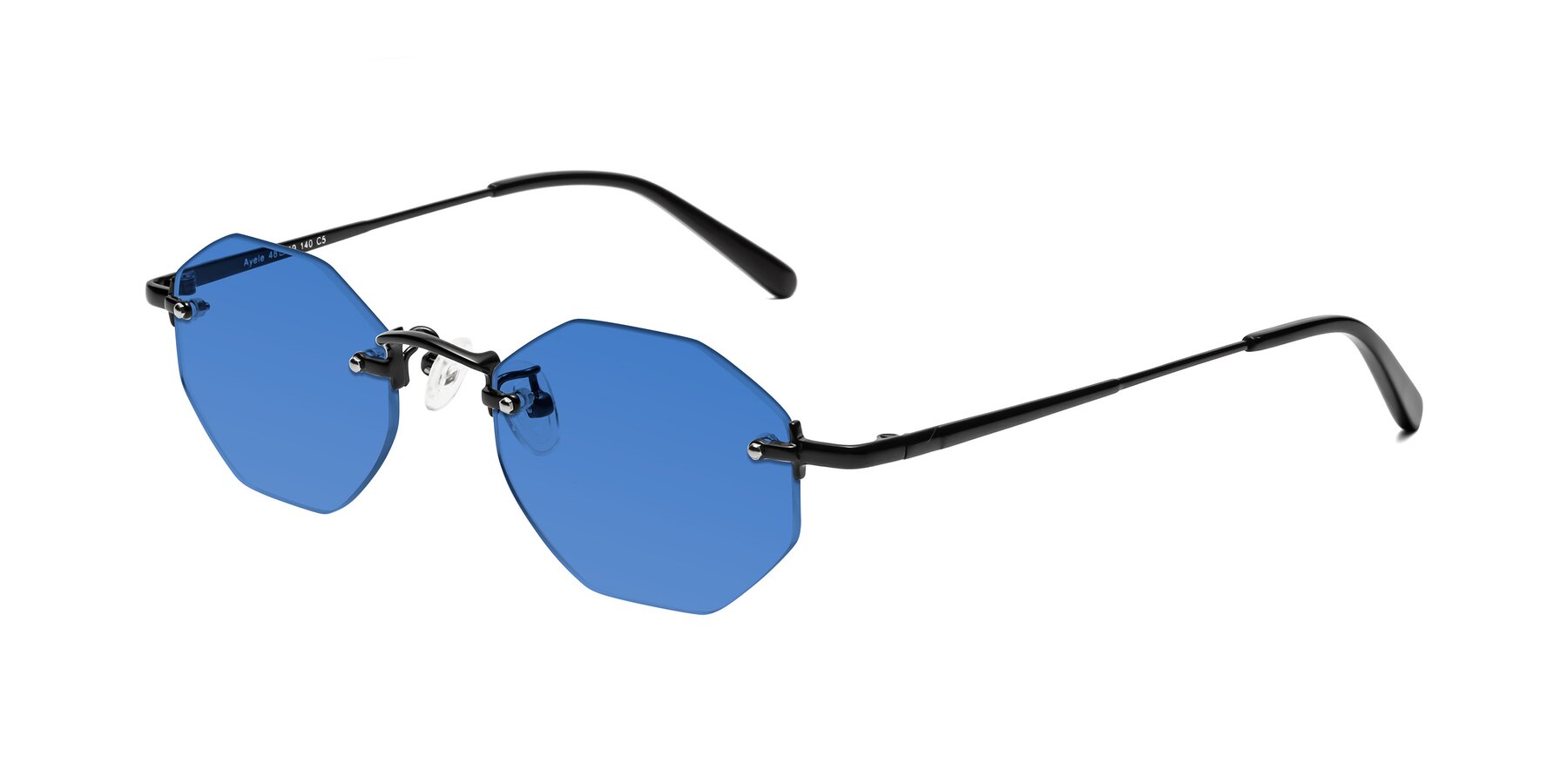Angle of Ayele in Black with Blue Tinted Lenses