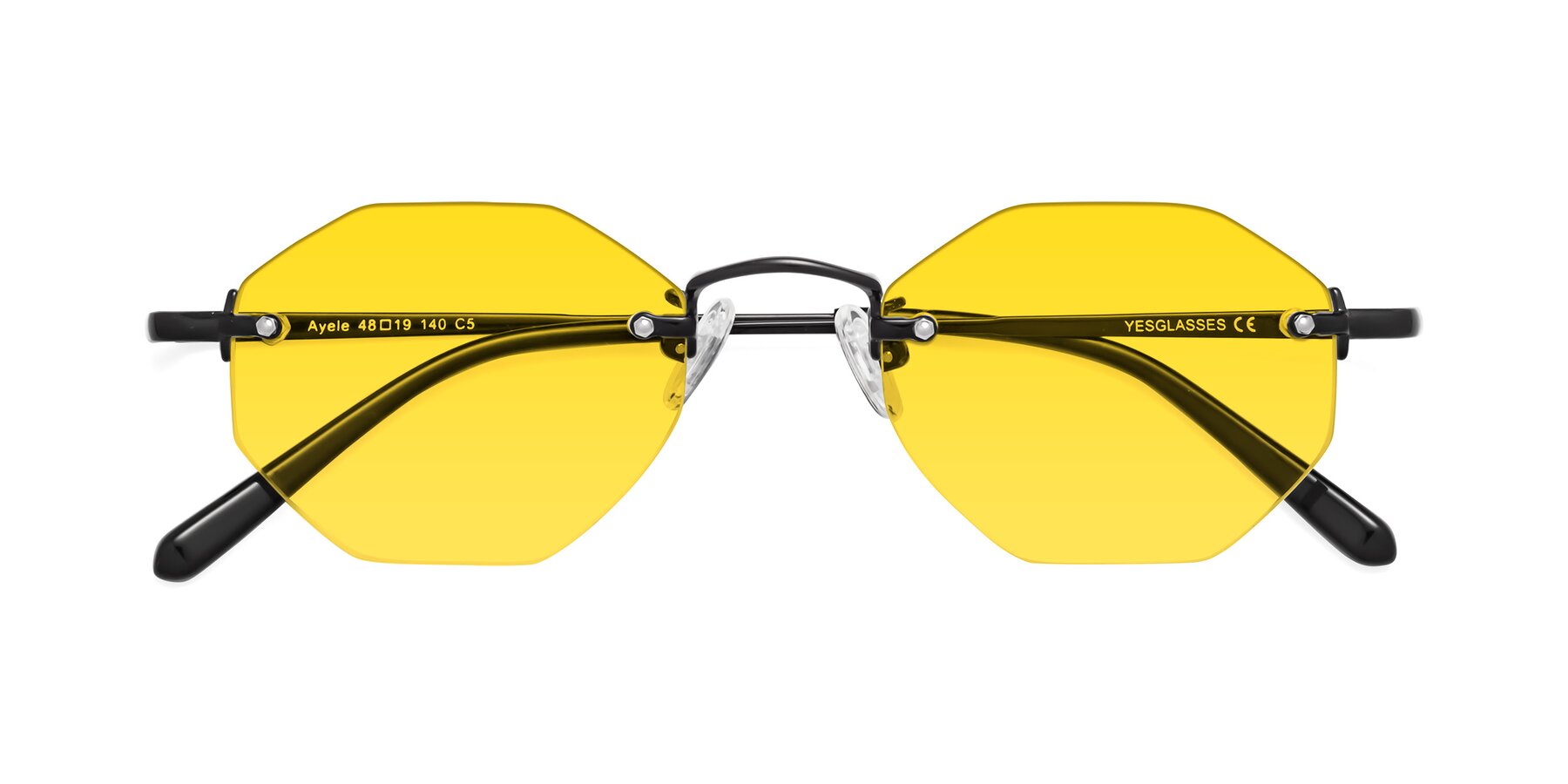 Folded Front of Ayele in Black with Yellow Tinted Lenses