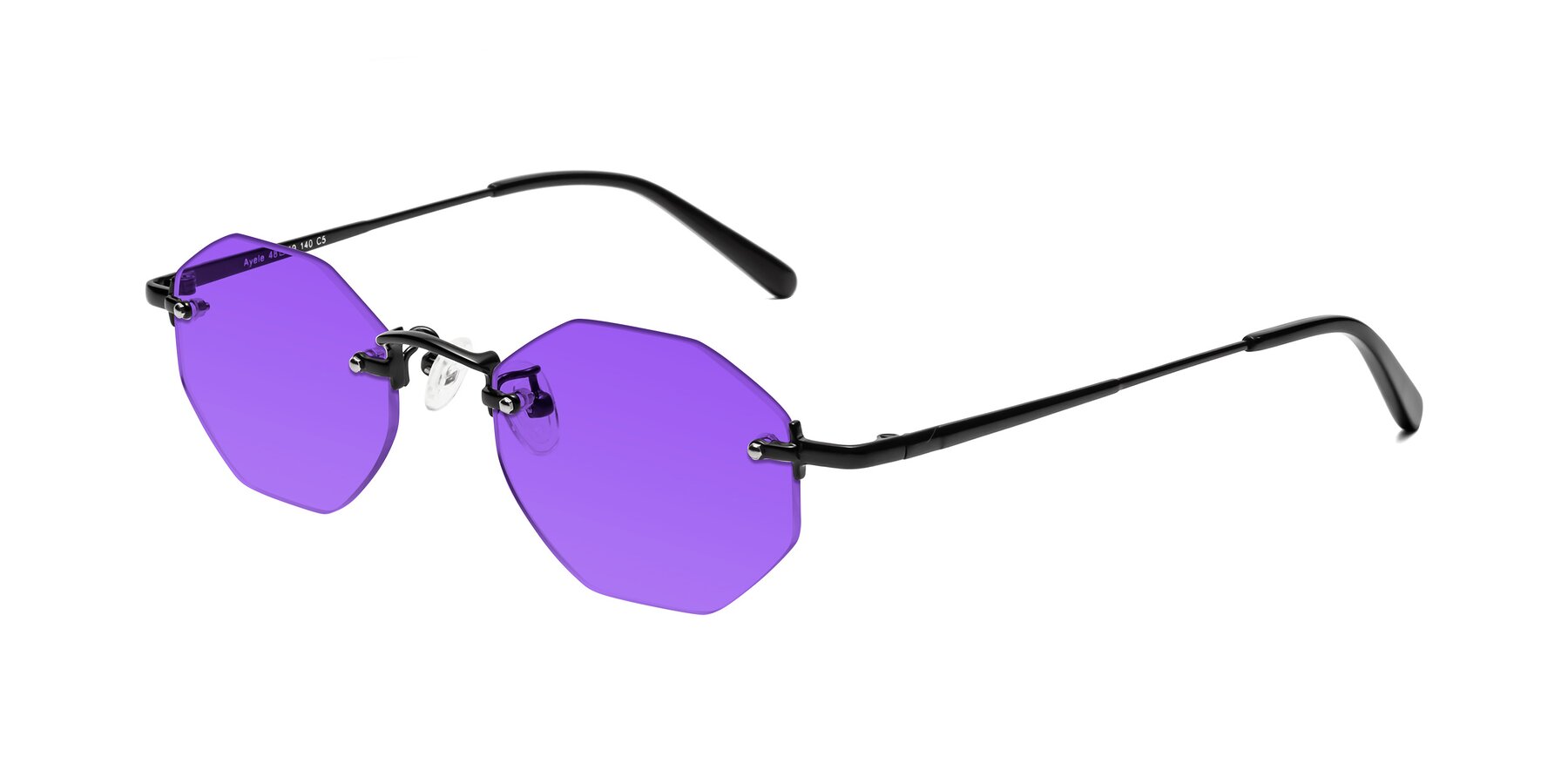 Angle of Ayele in Black with Purple Tinted Lenses