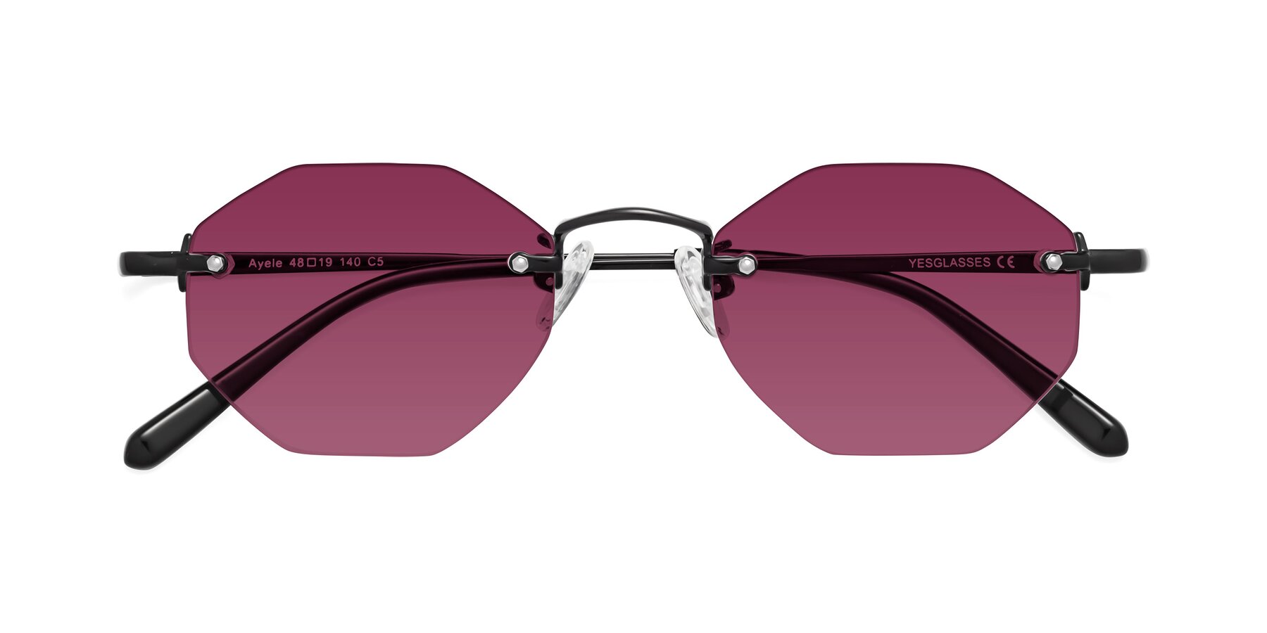 Folded Front of Ayele in Black with Wine Tinted Lenses