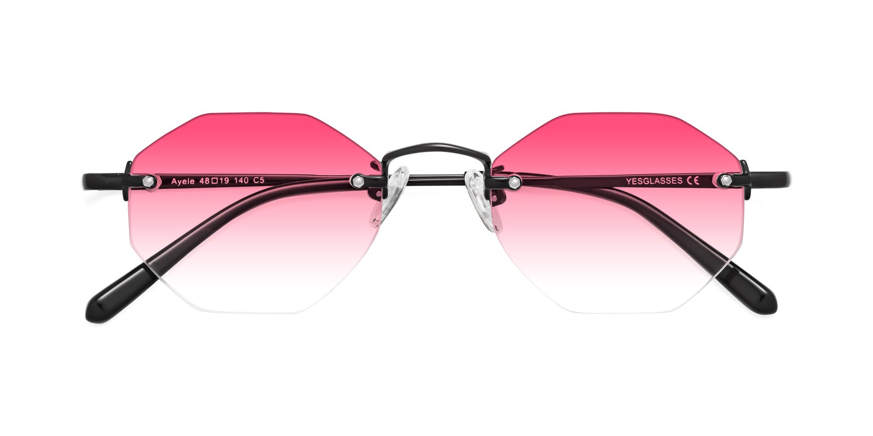 Folded Front of Ayele in Black with Pink Gradient Lenses