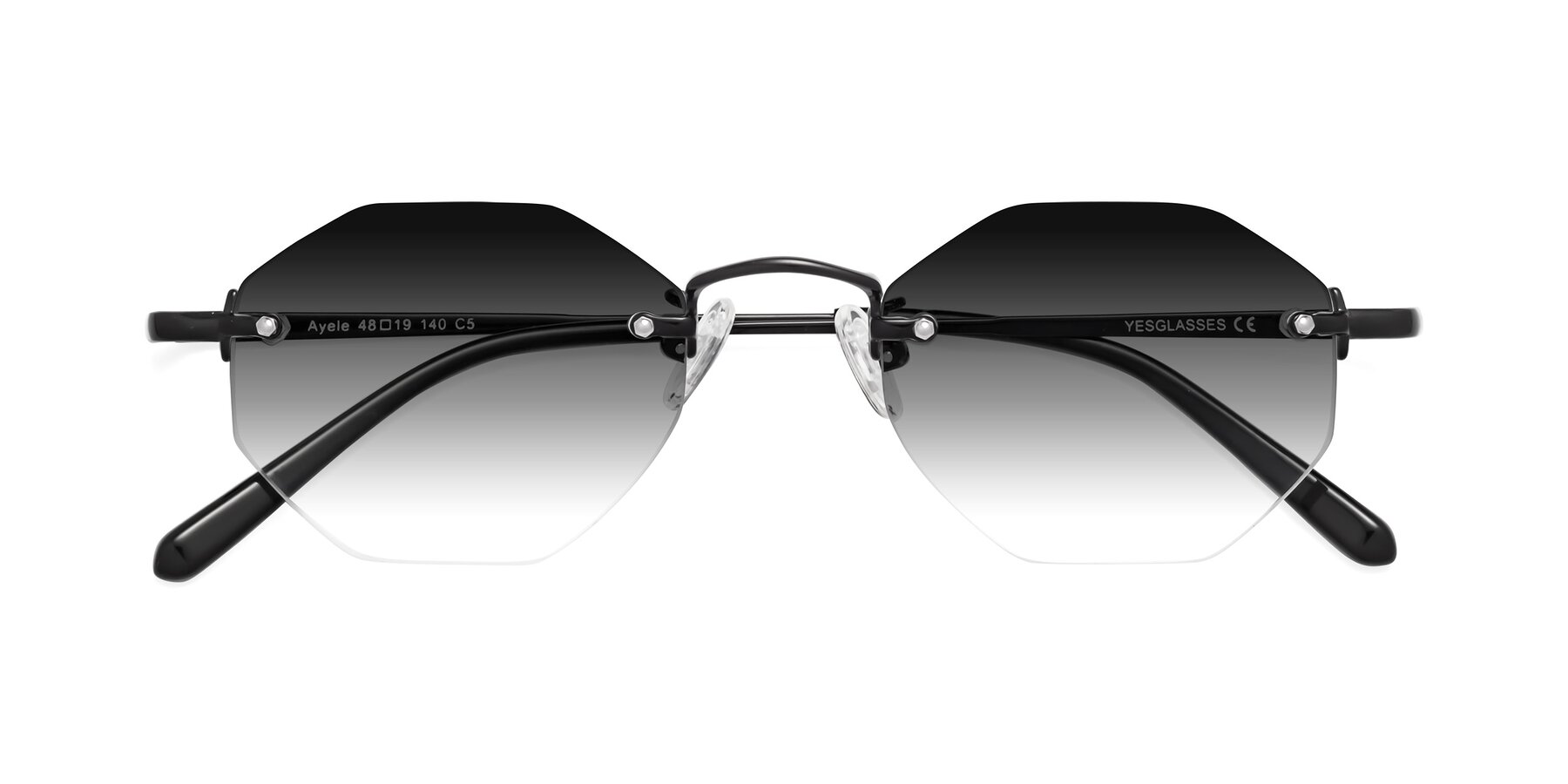 Folded Front of Ayele in Black with Gray Gradient Lenses