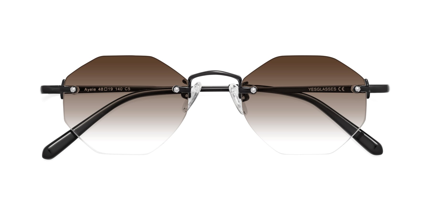 Folded Front of Ayele in Black with Brown Gradient Lenses