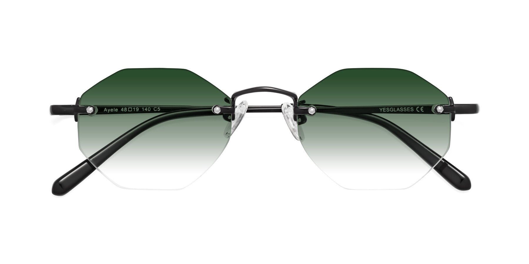 Folded Front of Ayele in Black with Green Gradient Lenses