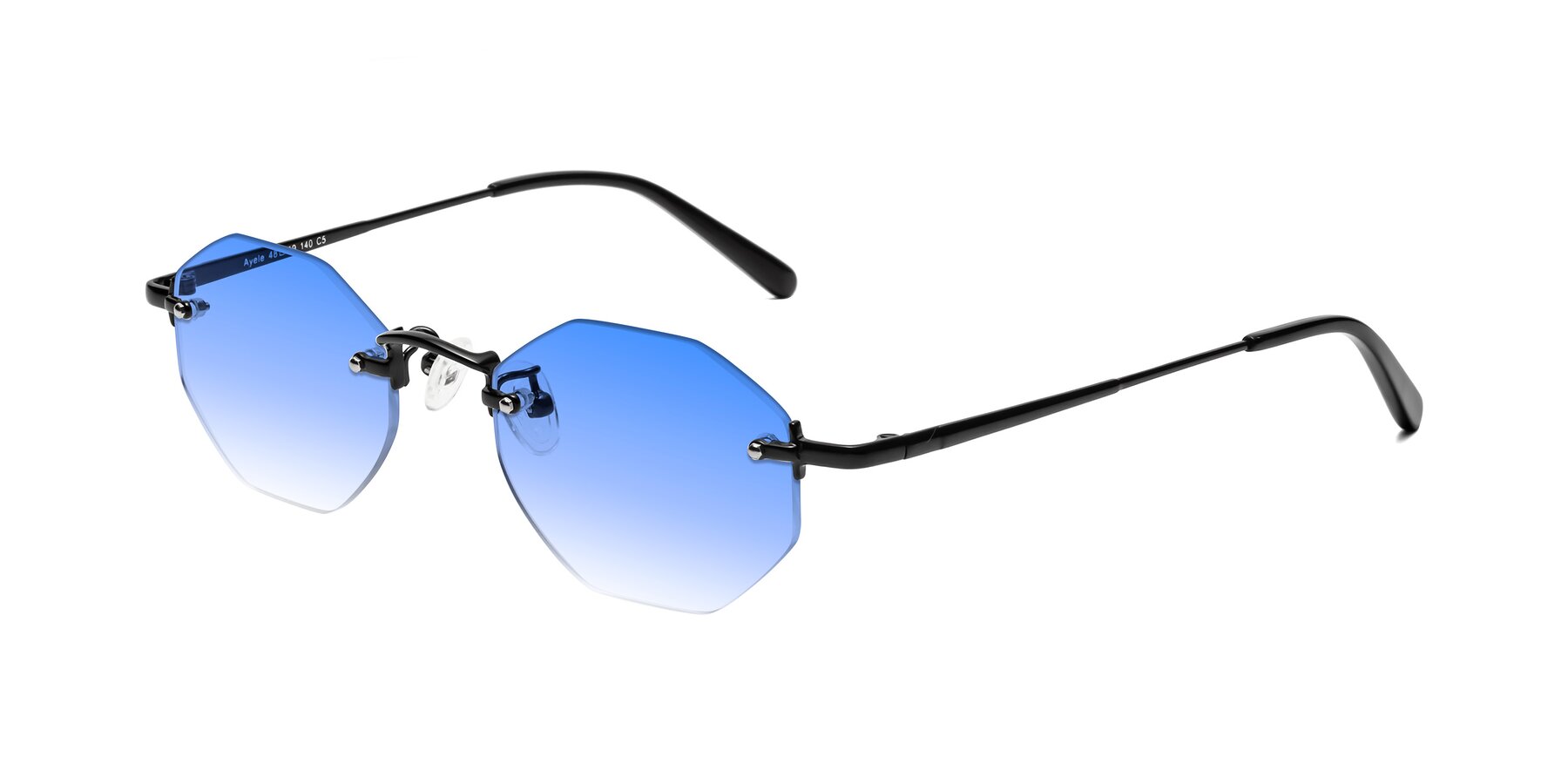 Angle of Ayele in Black with Blue Gradient Lenses