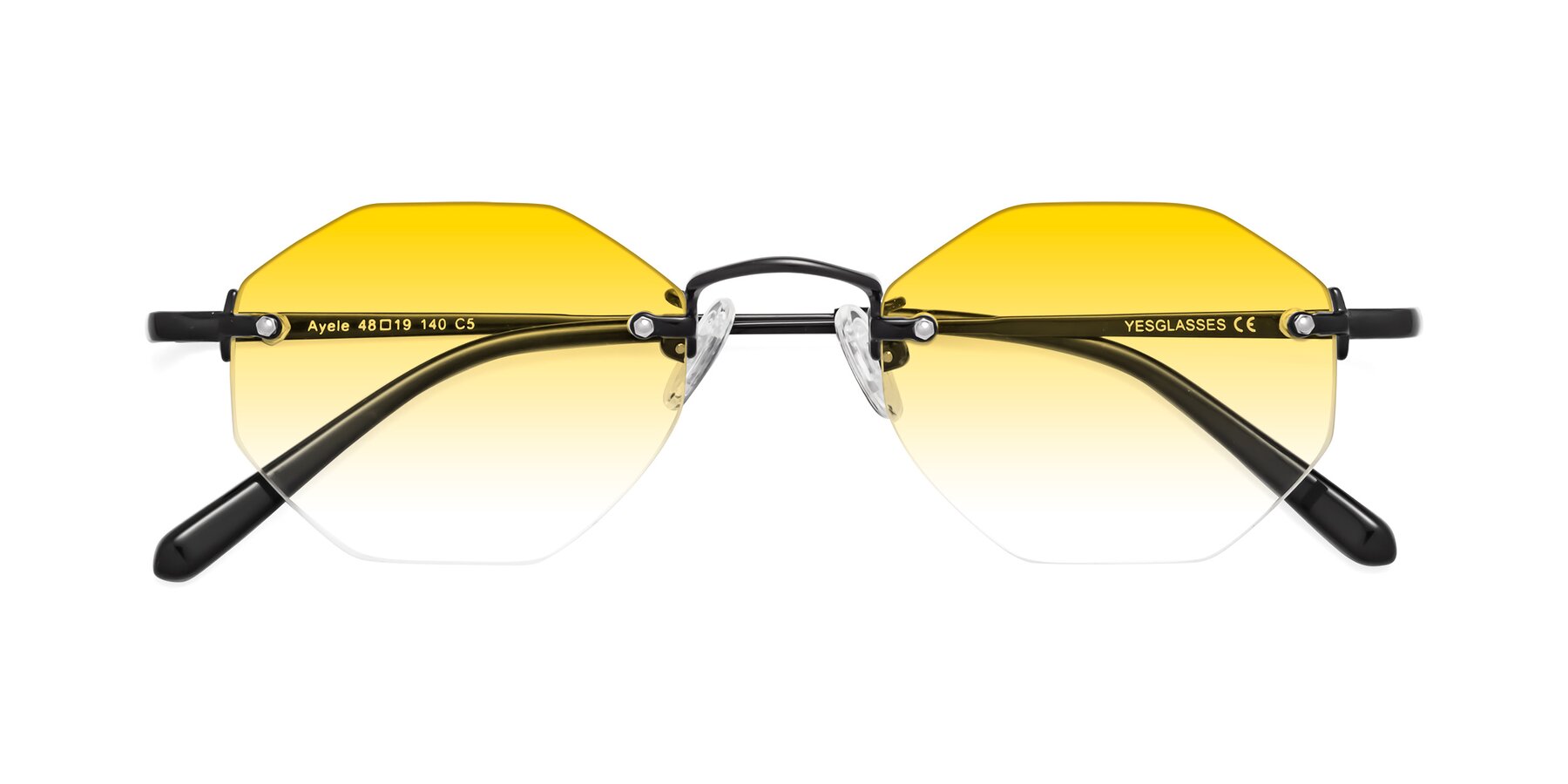 Folded Front of Ayele in Black with Yellow Gradient Lenses