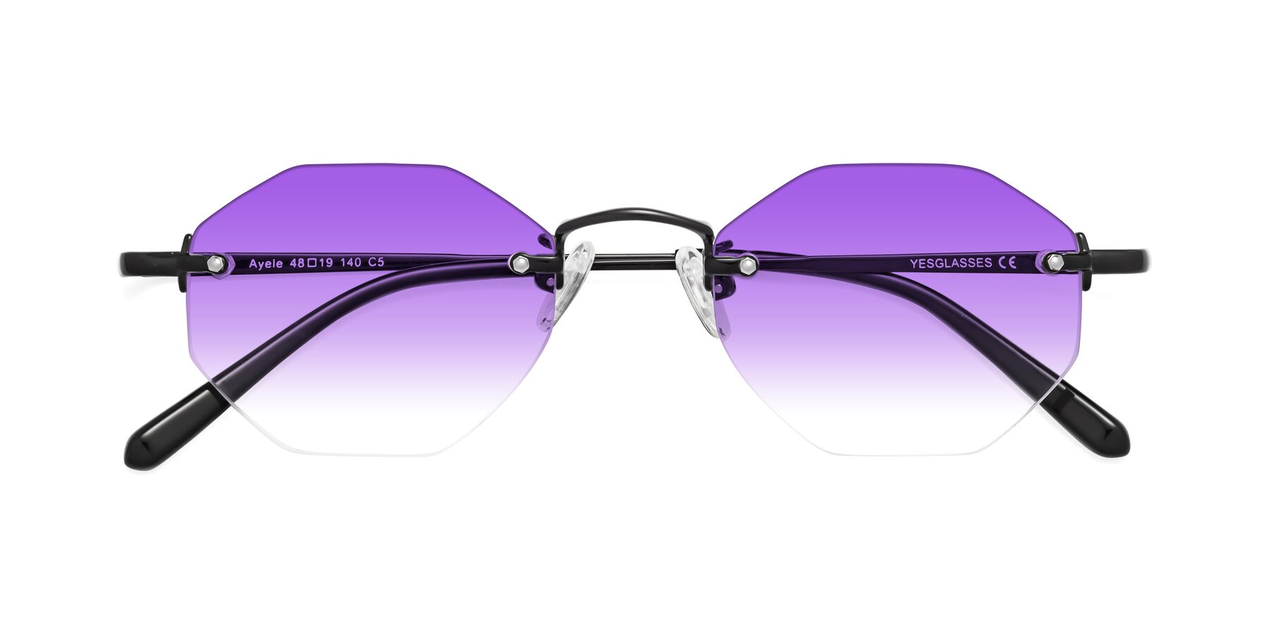 Folded Front of Ayele in Black with Purple Gradient Lenses