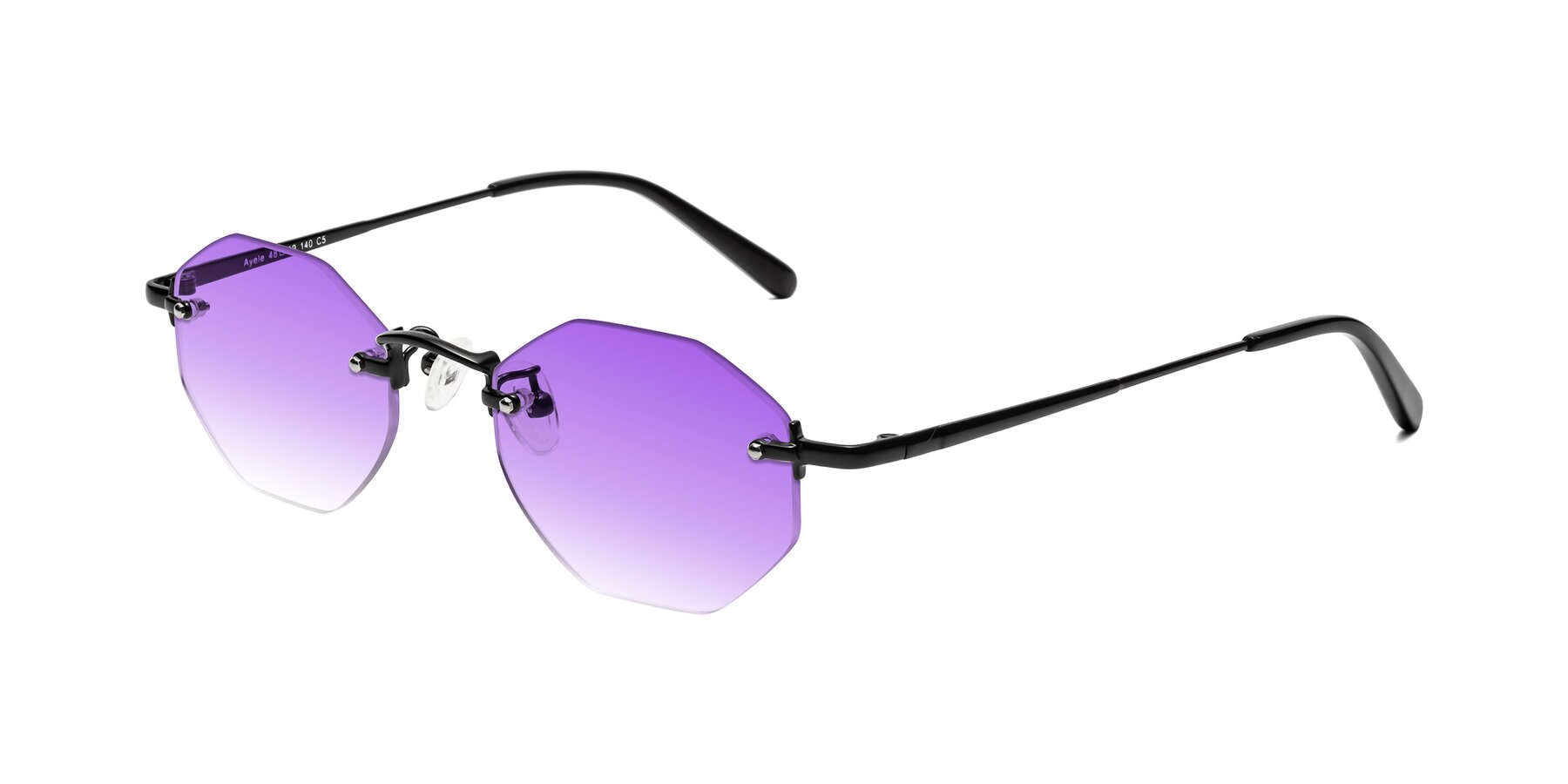 Angle of Ayele in Black with Purple Gradient Lenses