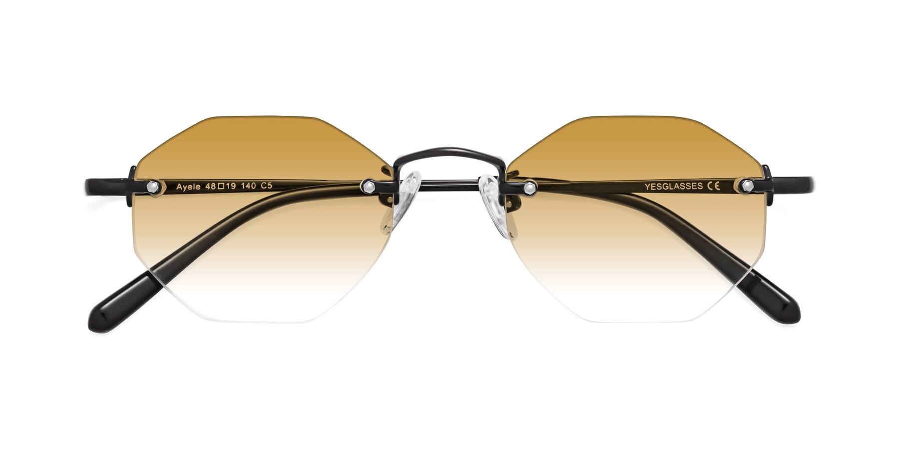 Folded Front of Ayele in Black with Champagne Gradient Lenses