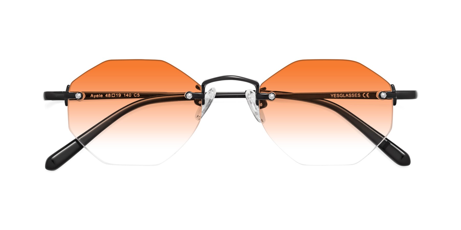 Folded Front of Ayele in Black with Orange Gradient Lenses