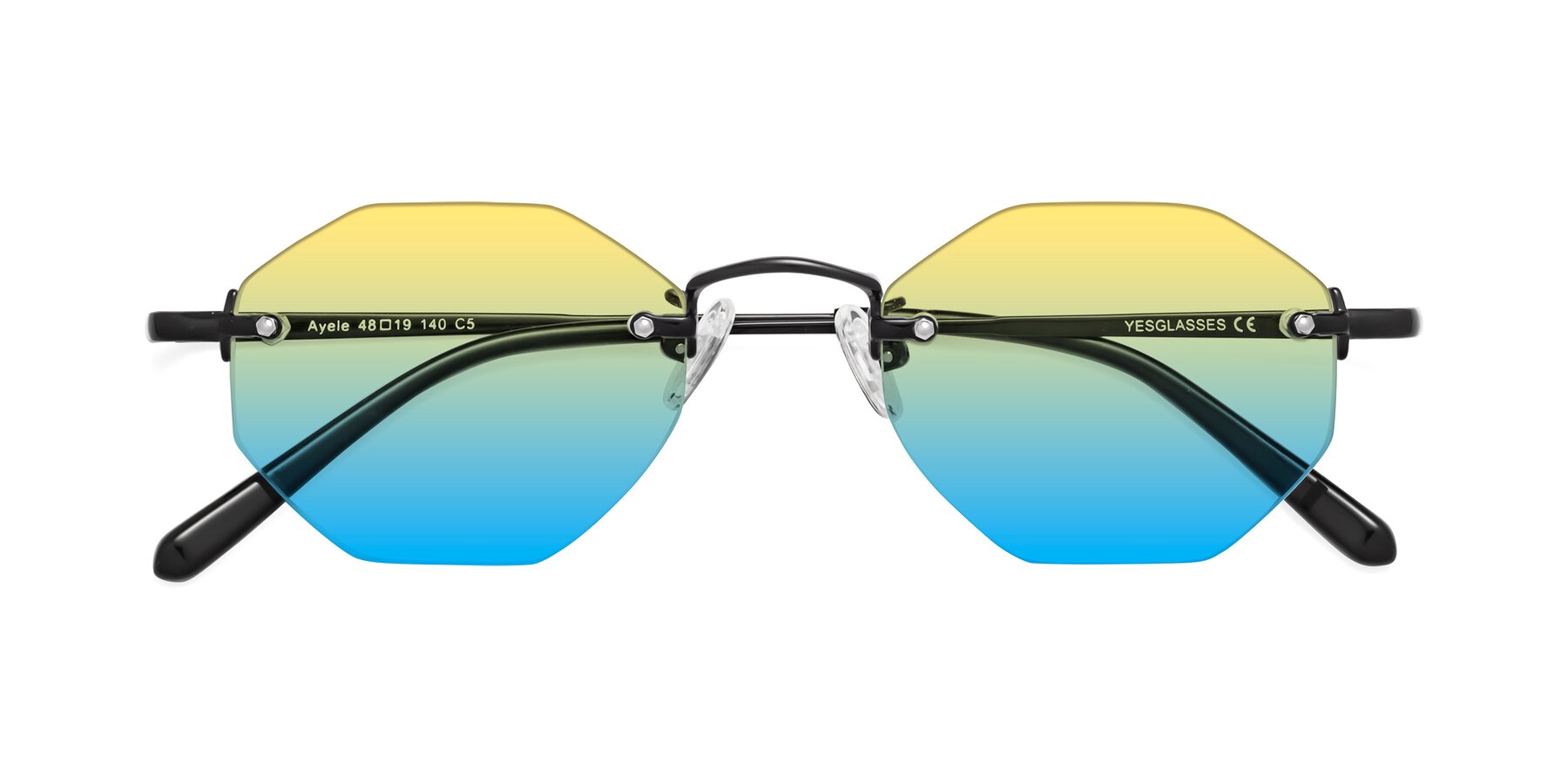 Folded Front of Ayele in Black with Yellow / Blue Gradient Lenses