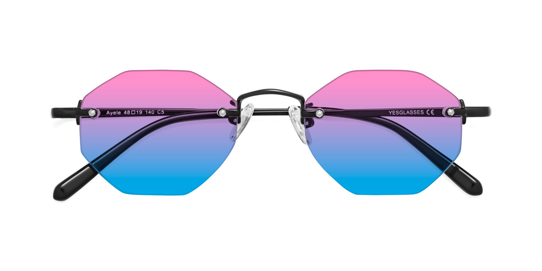 Folded Front of Ayele in Black with Pink / Blue Gradient Lenses