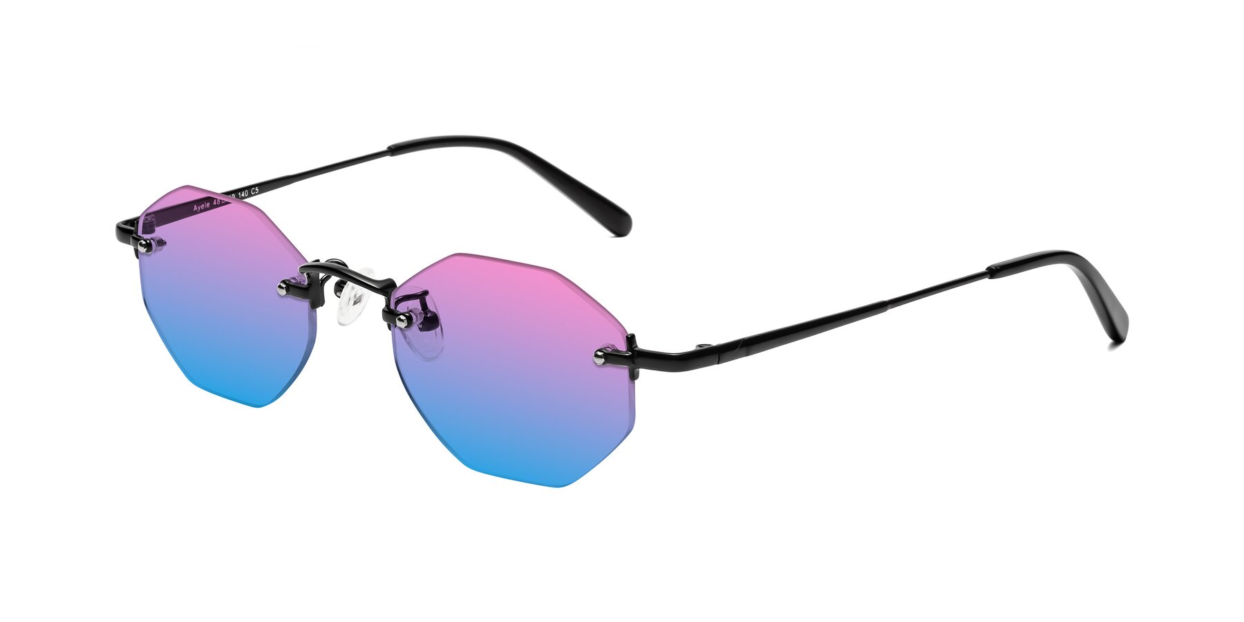 Angle of Ayele in Black with Pink / Blue Gradient Lenses