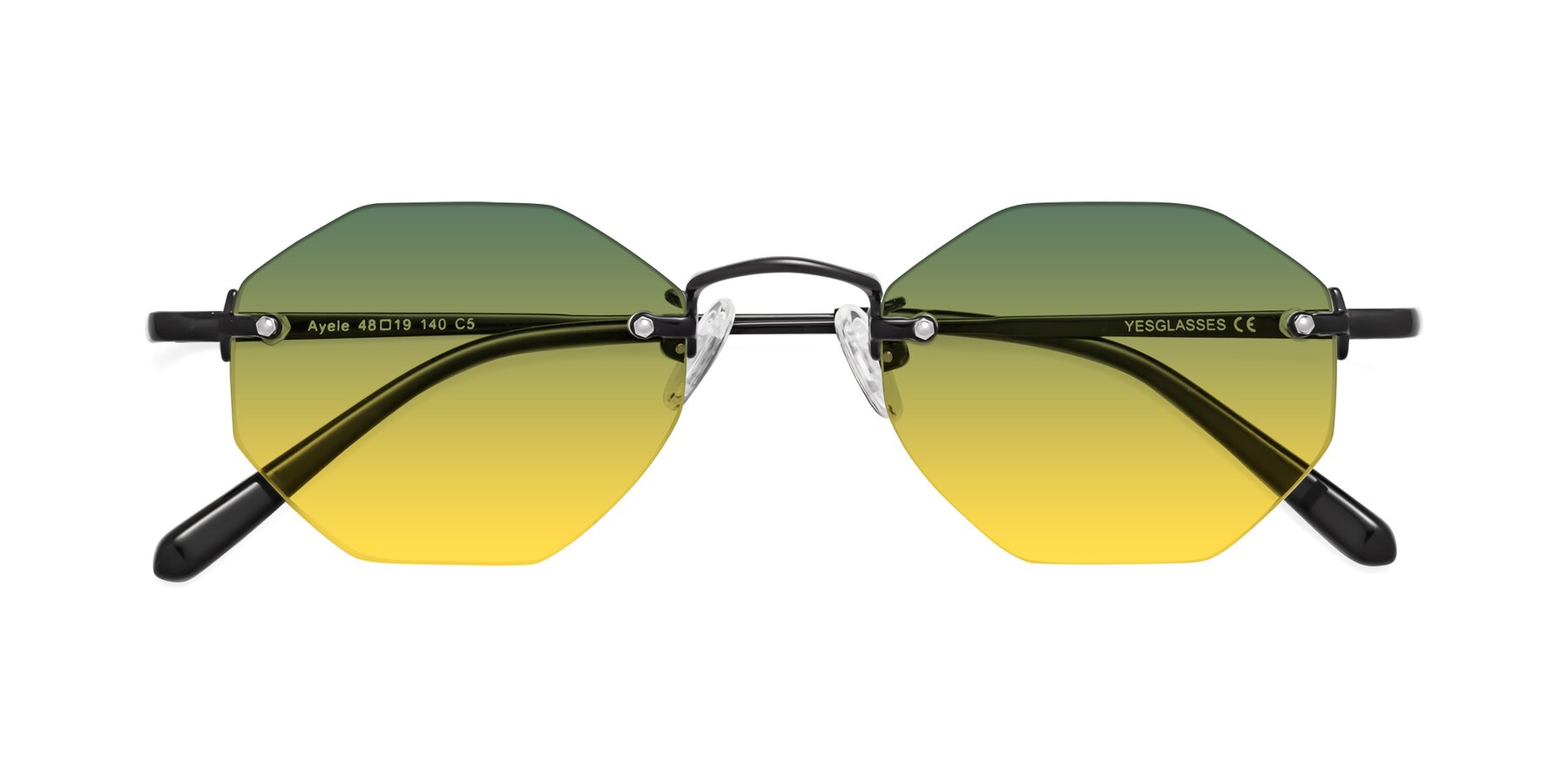 Folded Front of Ayele in Black with Green / Yellow Gradient Lenses
