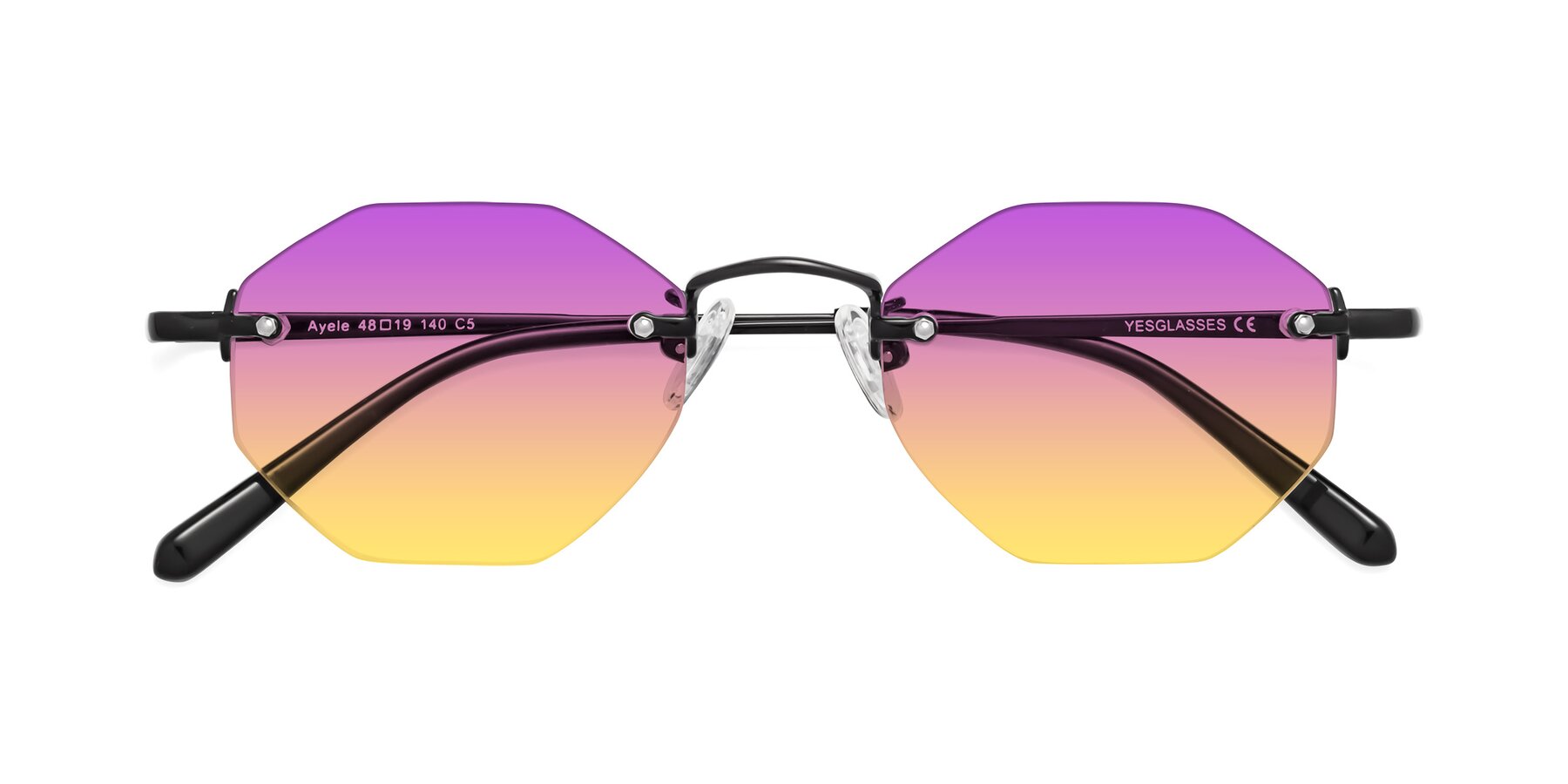 Folded Front of Ayele in Black with Purple / Yellow Gradient Lenses