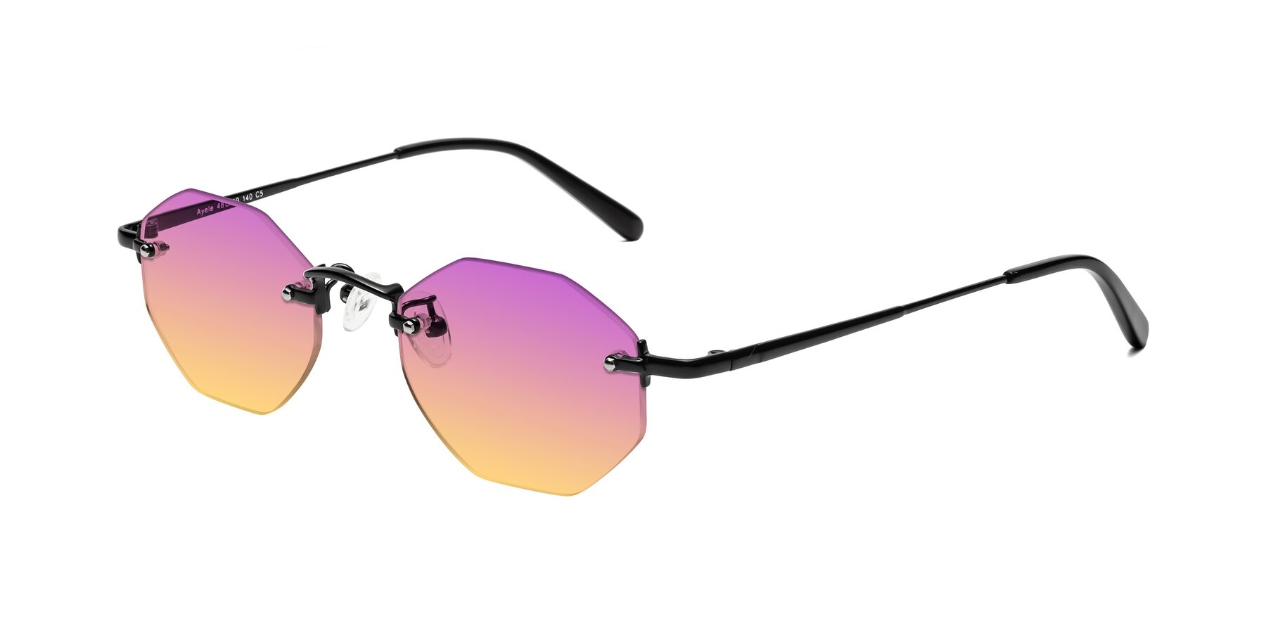 Angle of Ayele in Black with Purple / Yellow Gradient Lenses
