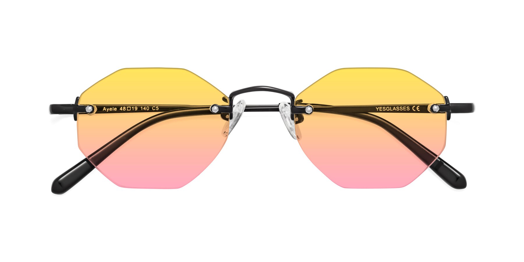Folded Front of Ayele in Black with Yellow / Pink Gradient Lenses