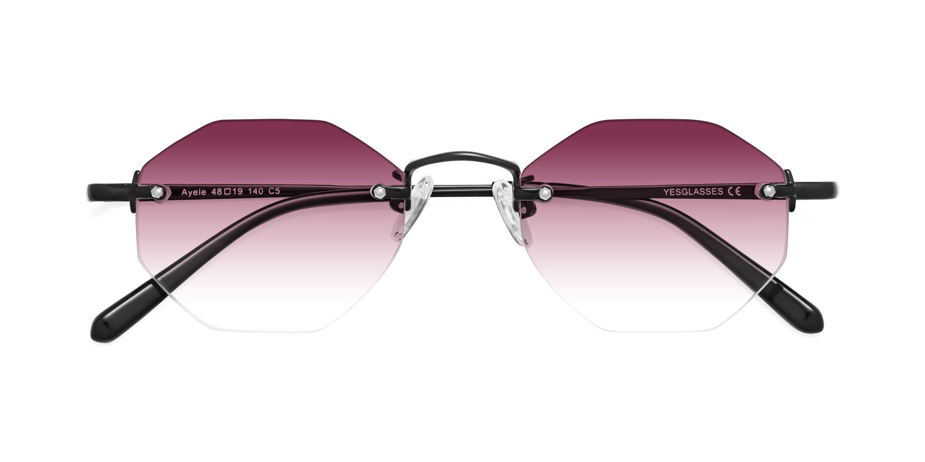 Folded Front of Ayele in Black with Wine Gradient Lenses