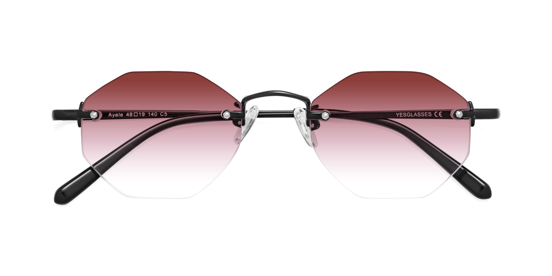 Folded Front of Ayele in Black with Garnet Gradient Lenses