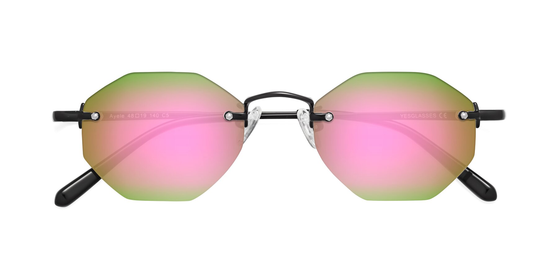 Folded Front of Ayele in Black with Pink Mirrored Lenses
