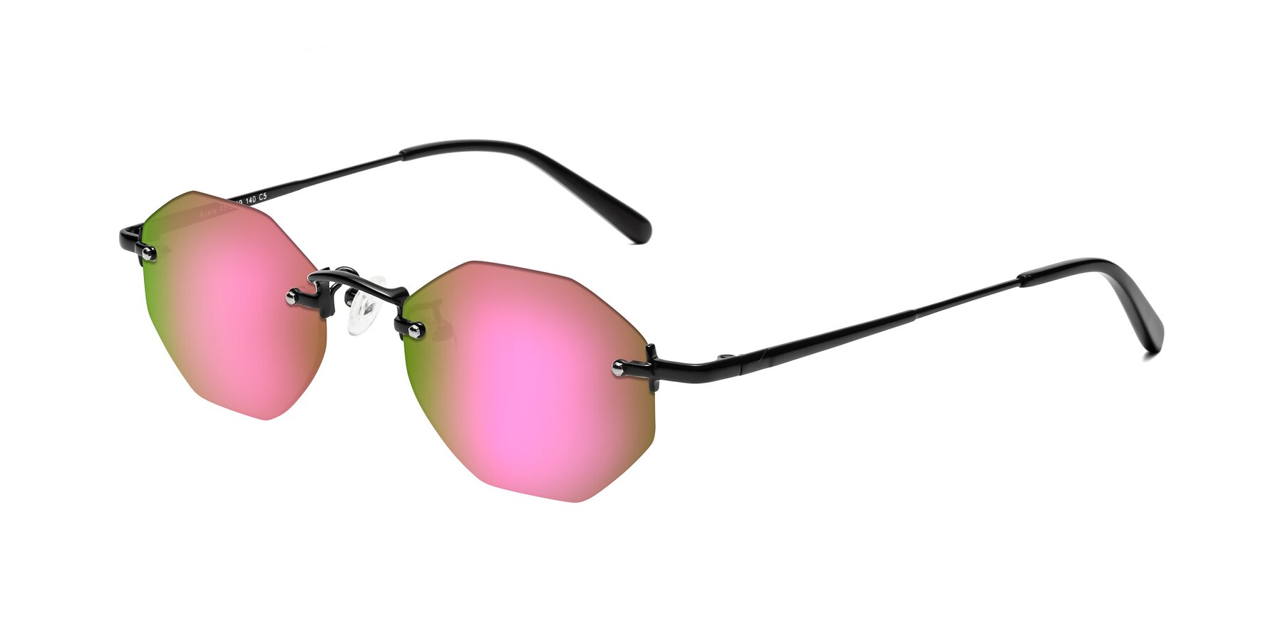Angle of Ayele in Black with Pink Mirrored Lenses