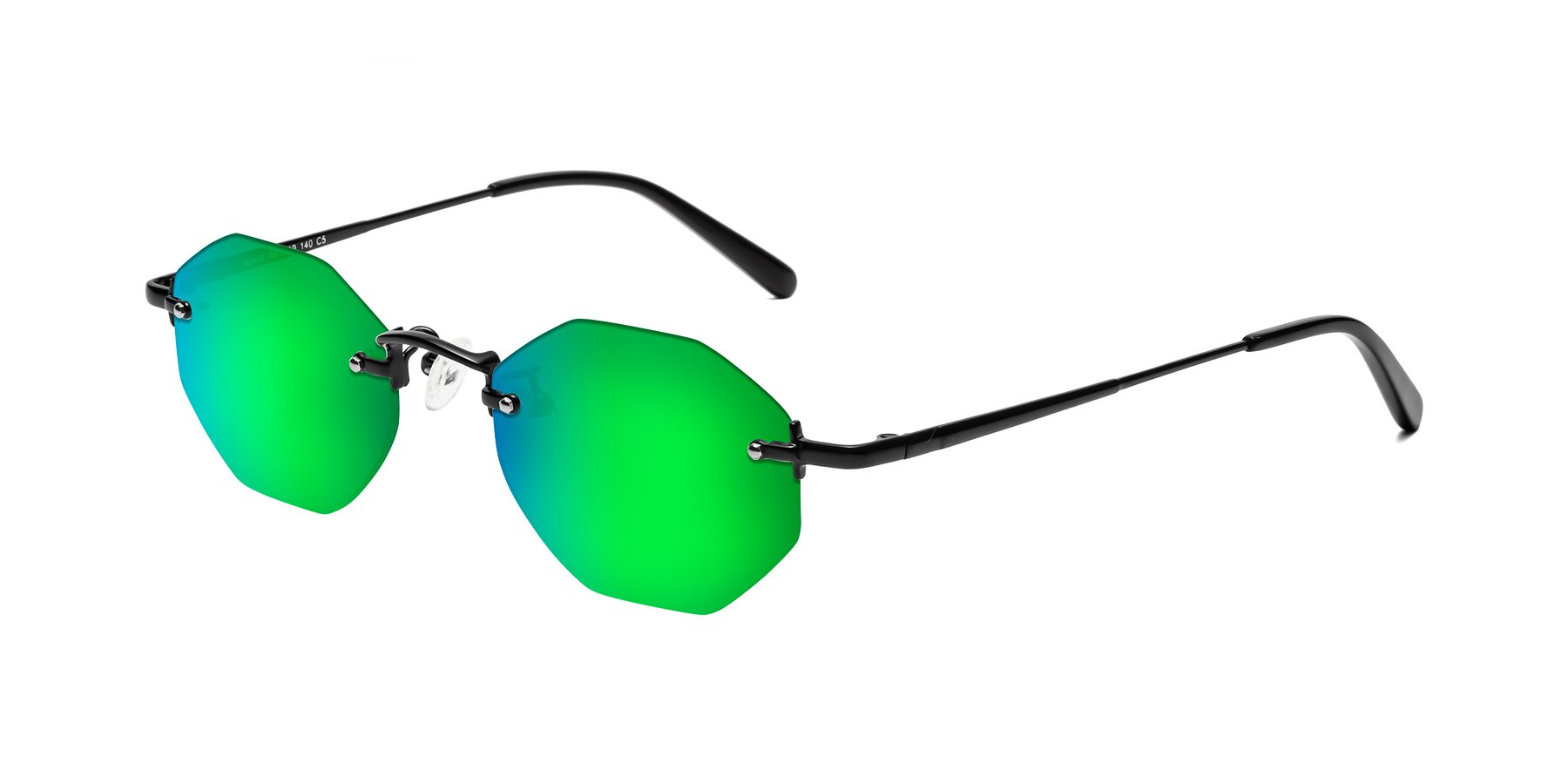 Angle of Ayele in Black with Green Mirrored Lenses