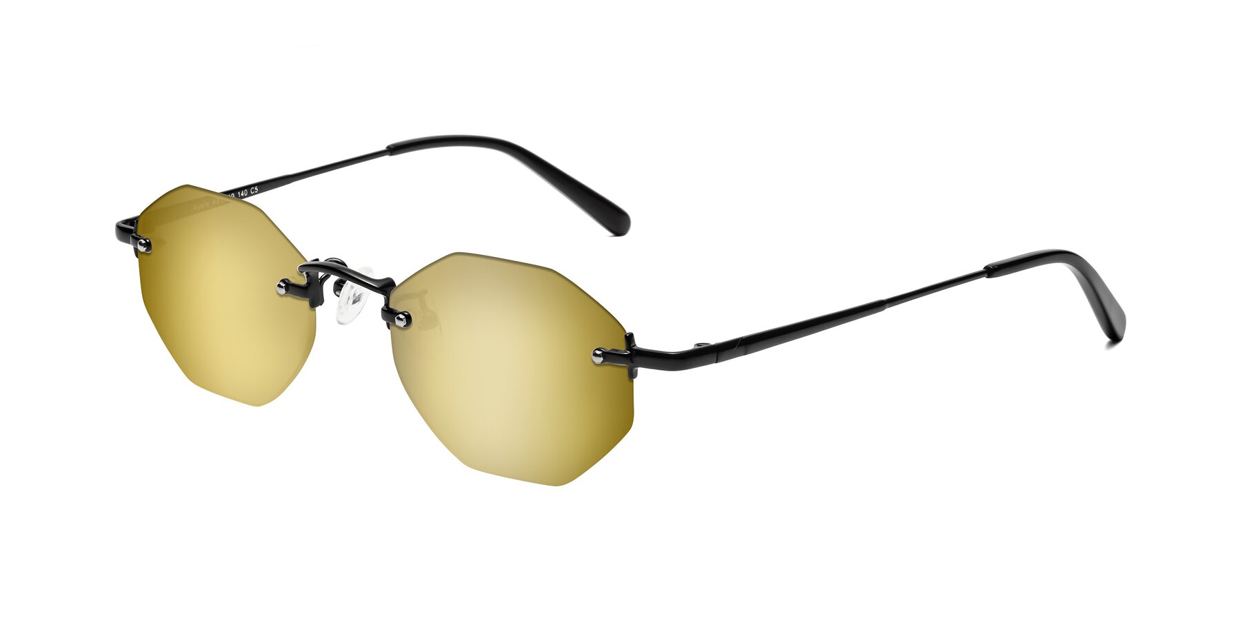Angle of Ayele in Black with Gold Mirrored Lenses