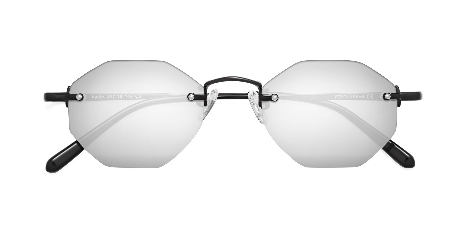 Folded Front of Ayele in Black with Silver Mirrored Lenses