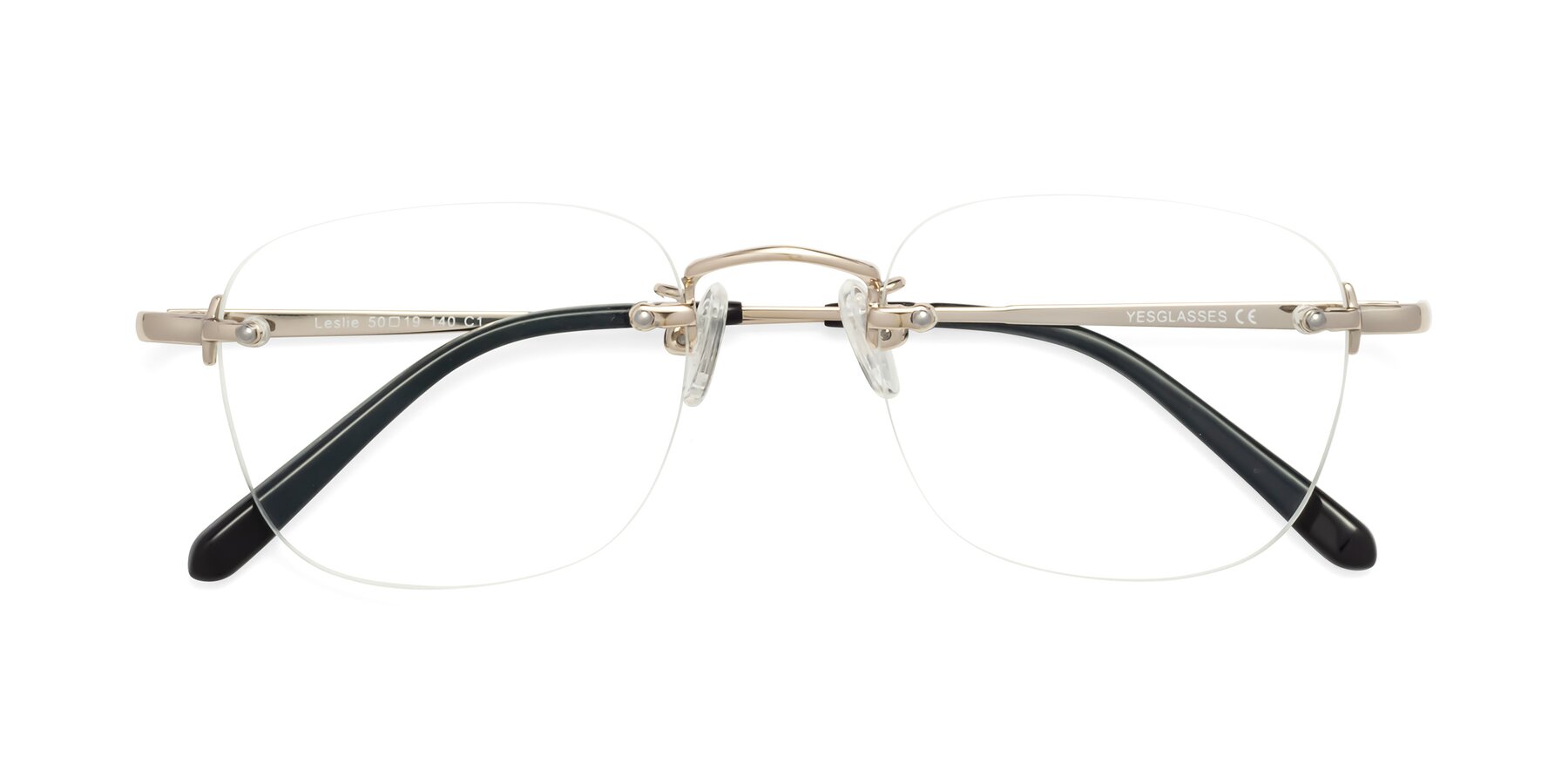 Light Gold Retro-Vintage Square Rimless Eyeglasses - Leslie