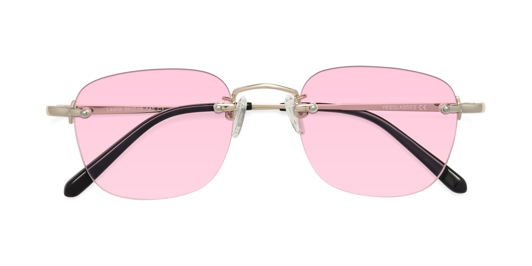Folded Front of Leslie in Light Gold with Light Pink Tinted Lenses