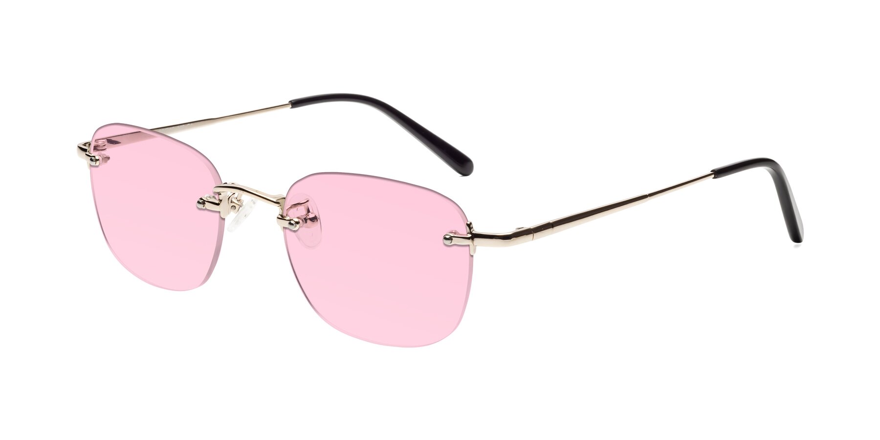 Angle of Leslie in Light Gold with Light Pink Tinted Lenses