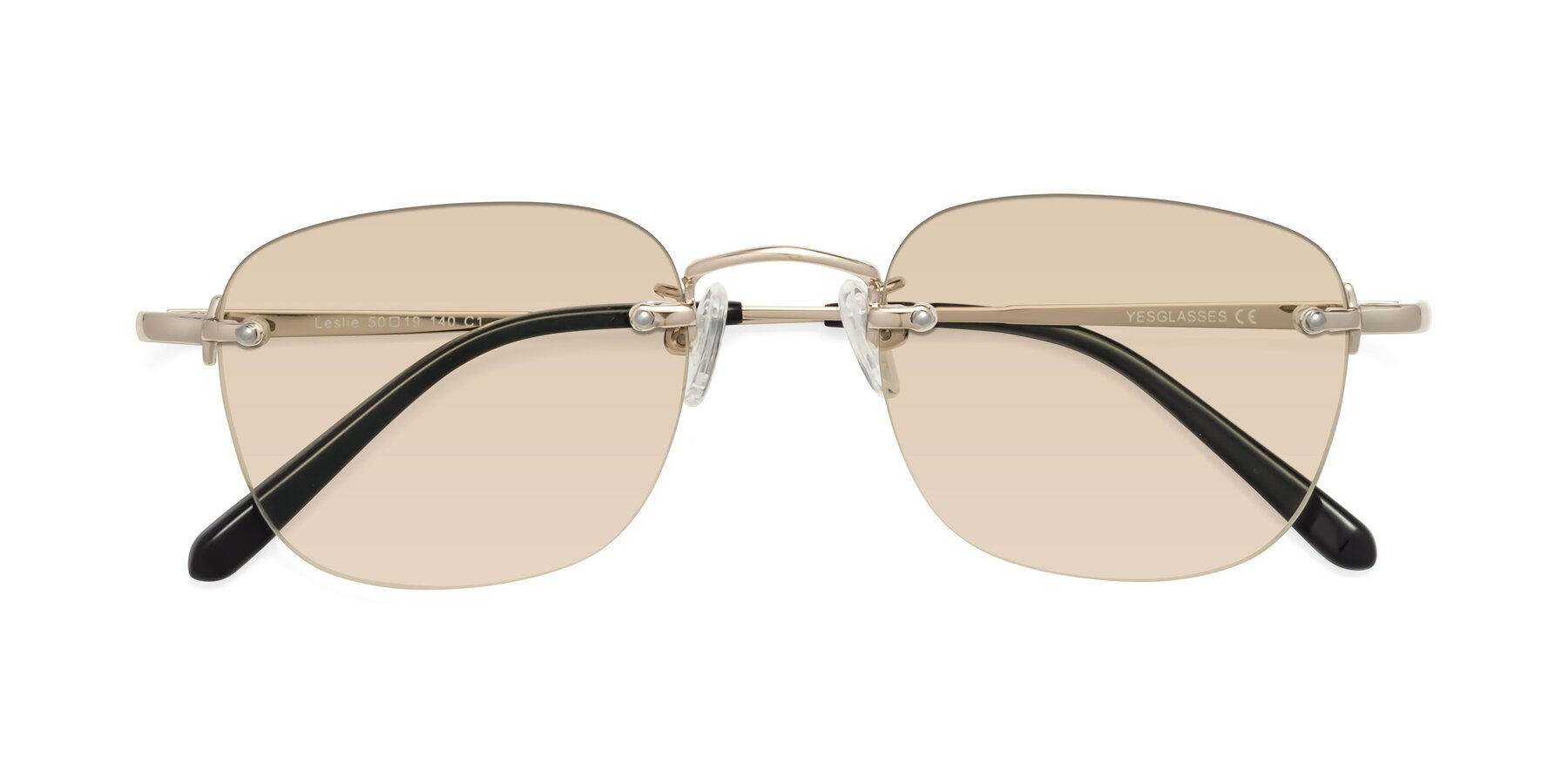 Folded Front of Leslie in Light Gold with Light Brown Tinted Lenses
