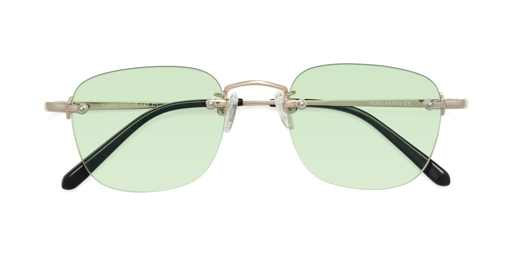 Folded Front of Leslie in Light Gold with Light Green Tinted Lenses