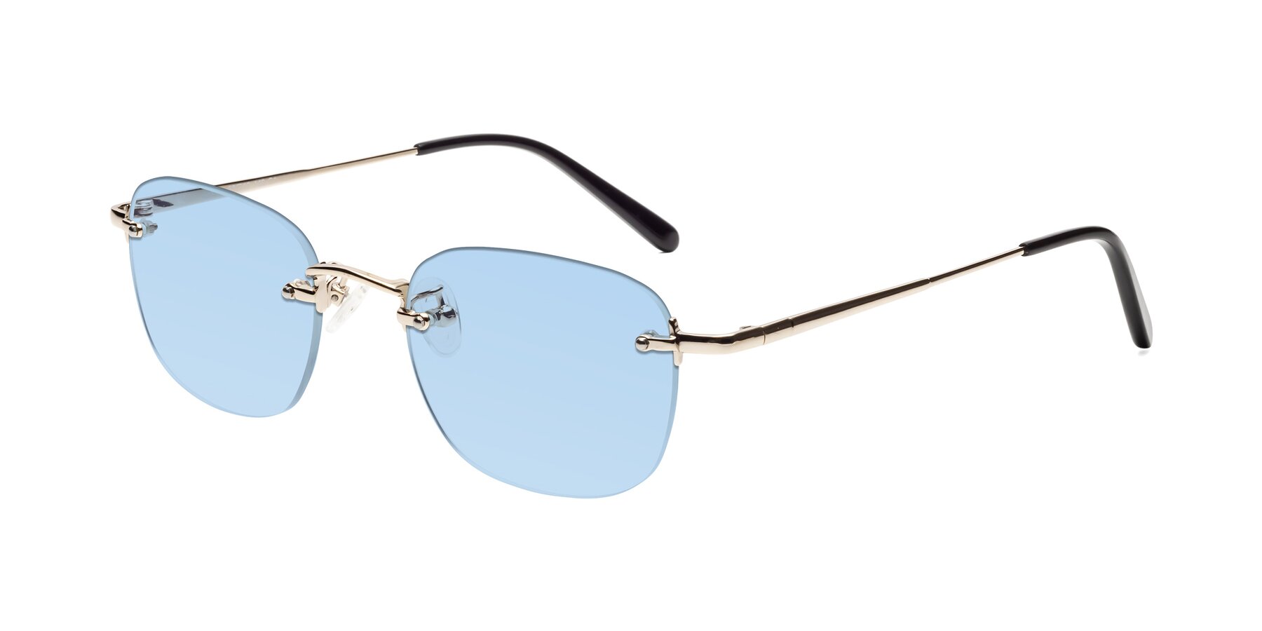Angle of Leslie in Light Gold with Light Blue Tinted Lenses