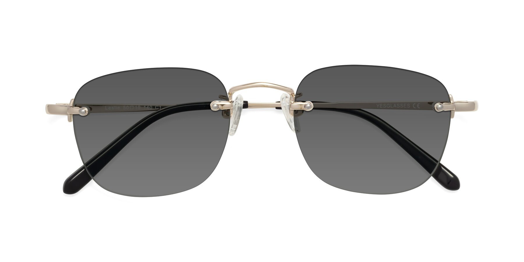 Folded Front of Leslie in Light Gold with Medium Gray Tinted Lenses