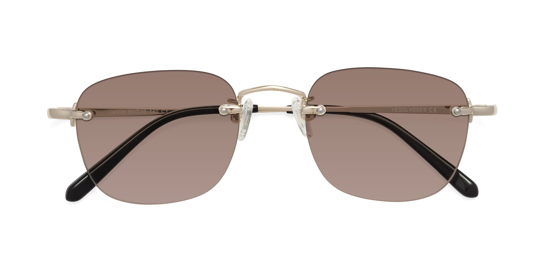 Folded Front of Leslie in Light Gold with Medium Brown Tinted Lenses