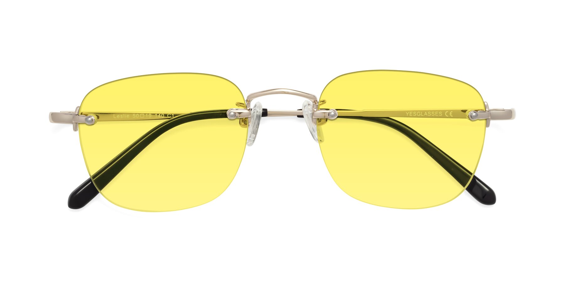 Folded Front of Leslie in Light Gold with Medium Yellow Tinted Lenses