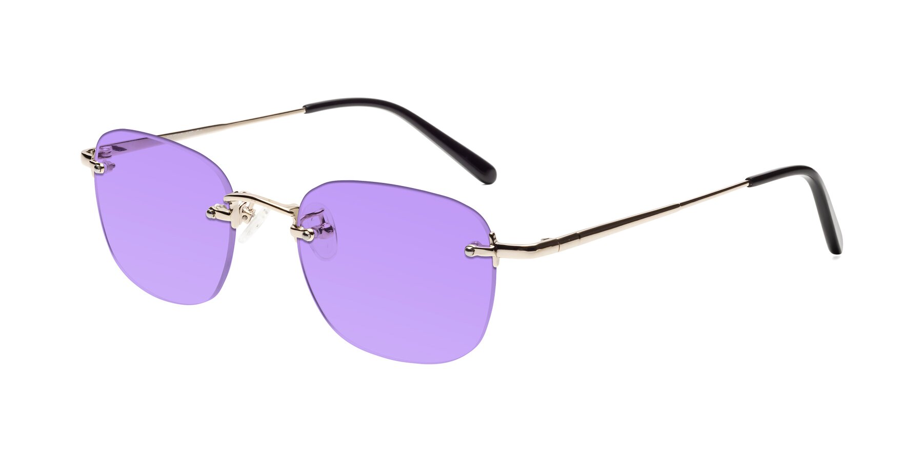 Angle of Leslie in Light Gold with Medium Purple Tinted Lenses