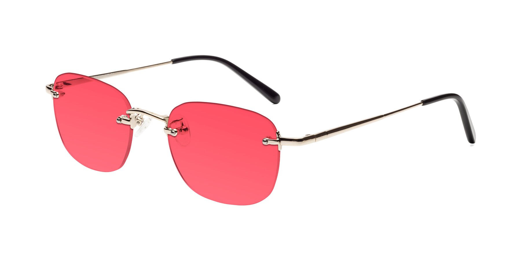 Angle of Leslie in Light Gold with Red Tinted Lenses