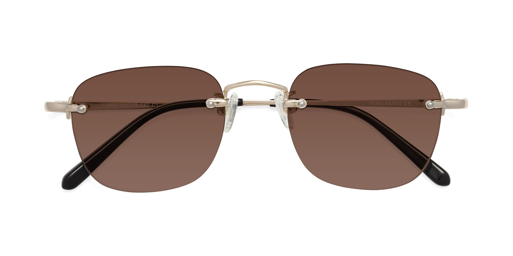 Folded Front of Leslie in Light Gold with Brown Tinted Lenses