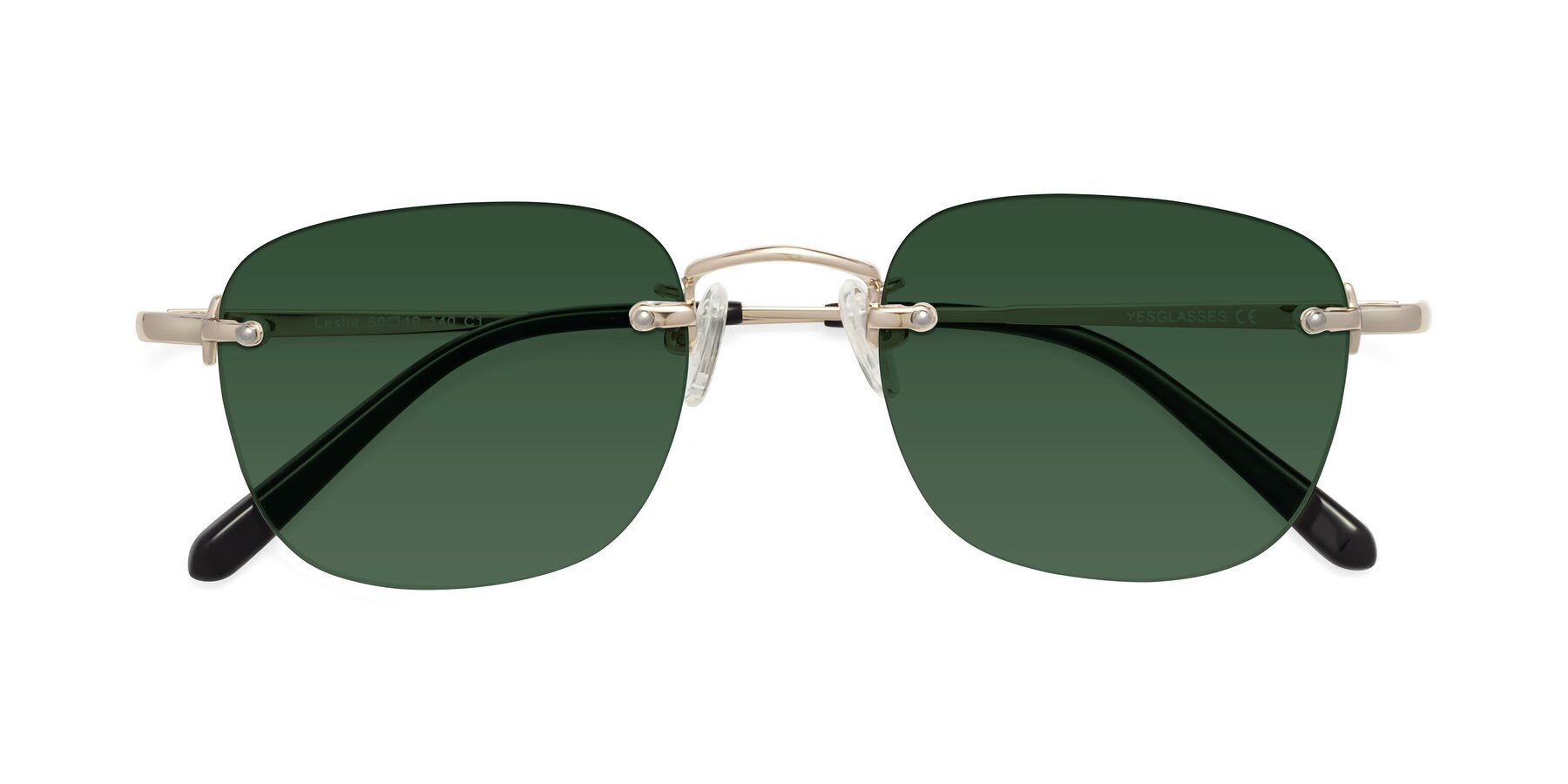 Folded Front of Leslie in Light Gold with Green Tinted Lenses