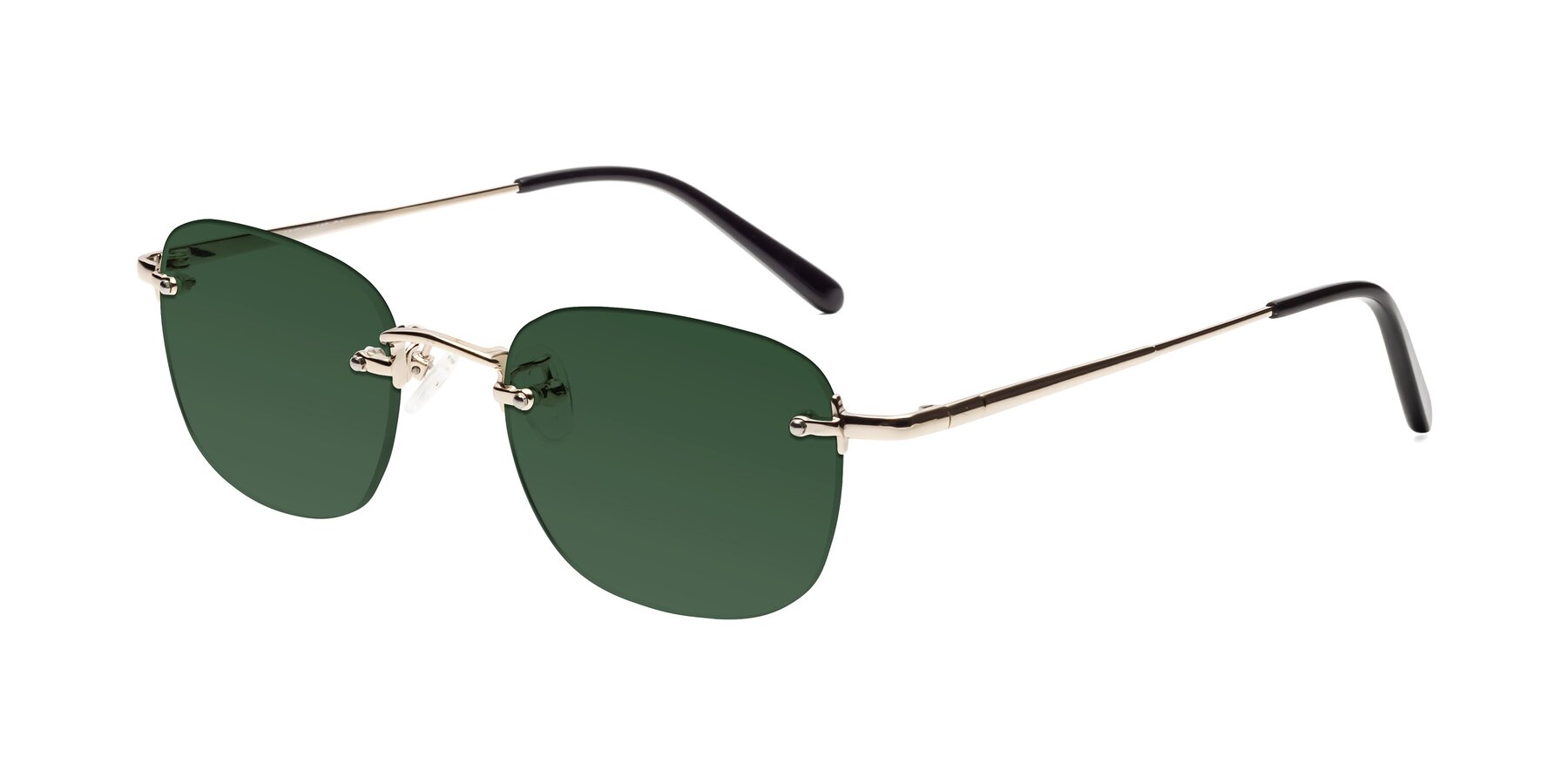 Angle of Leslie in Light Gold with Green Tinted Lenses