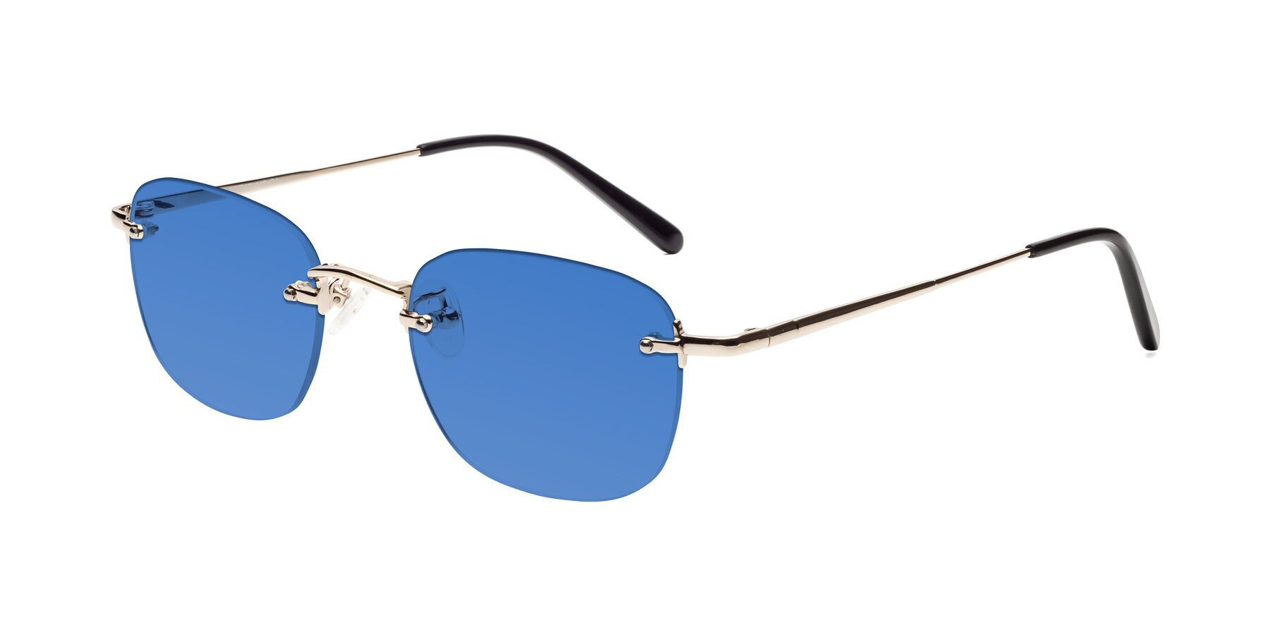 Angle of Leslie in Light Gold with Blue Tinted Lenses