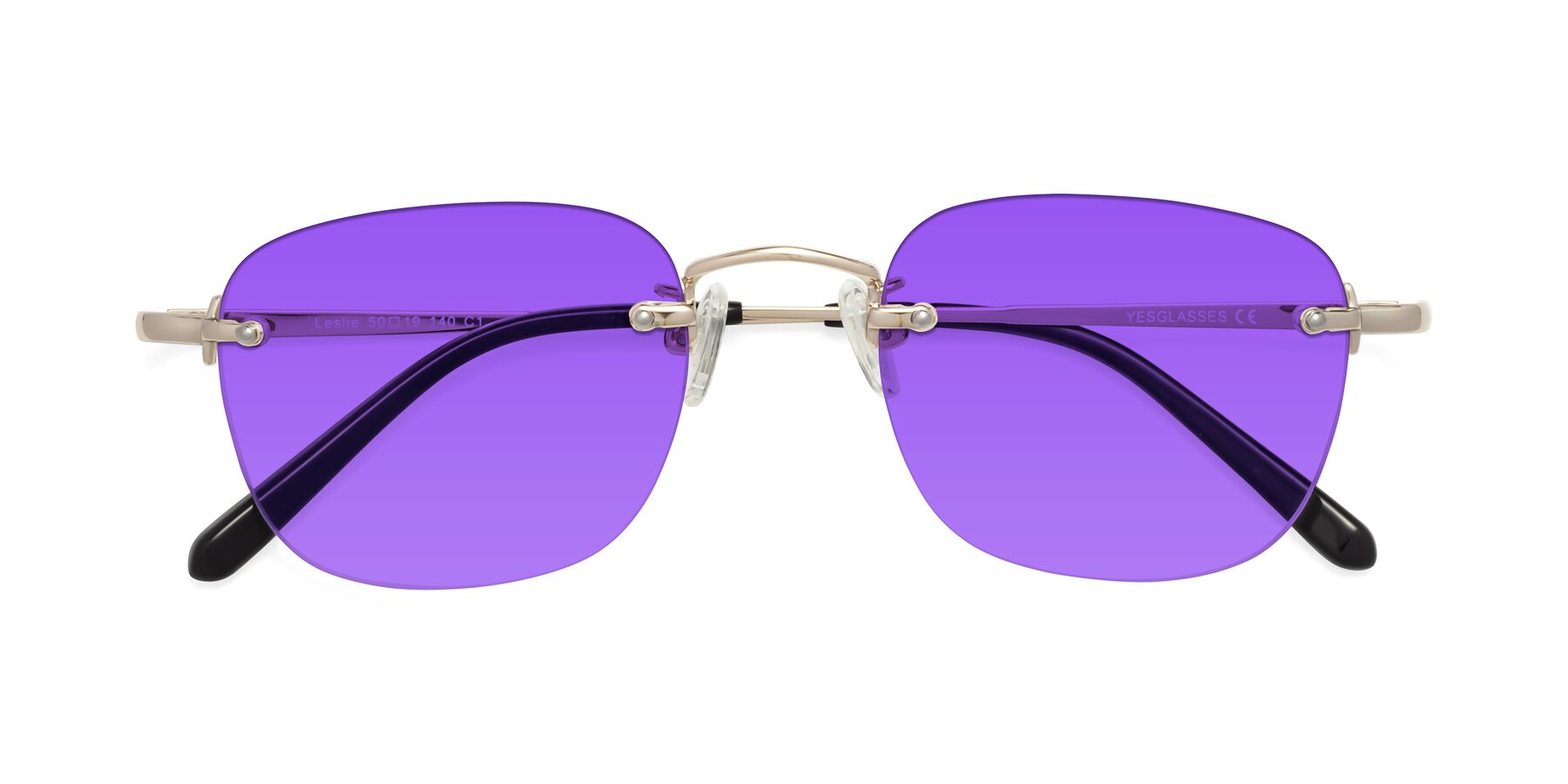 Folded Front of Leslie in Light Gold with Purple Tinted Lenses