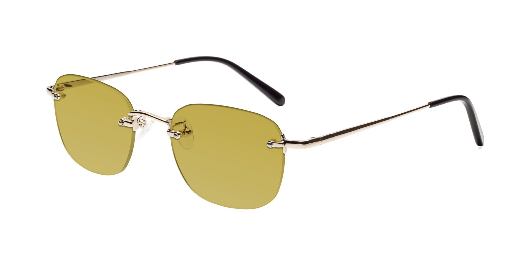 Angle of Leslie in Gold with Champagne Tinted Lenses