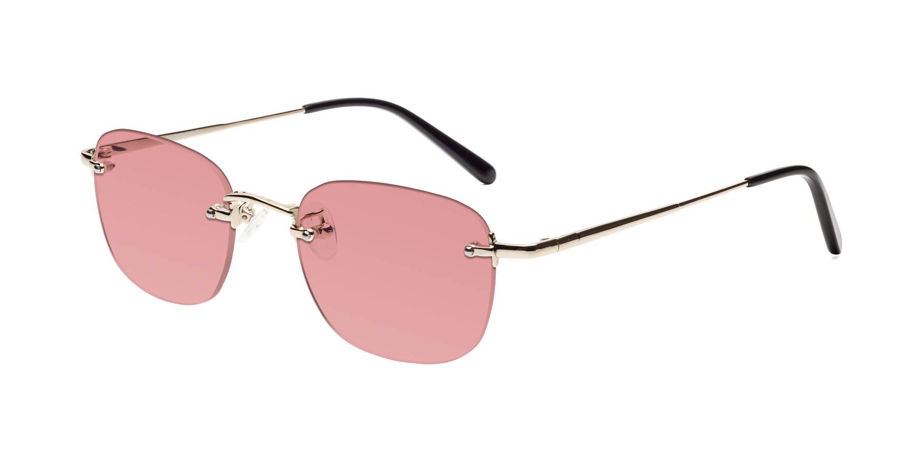 Angle of Leslie in Light Gold with Medium Garnet Tinted Lenses