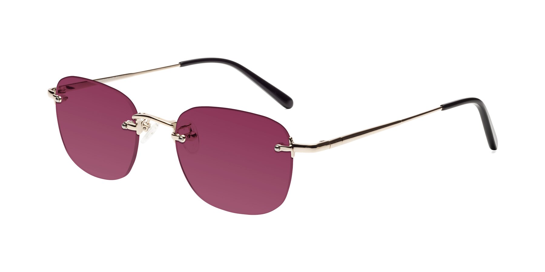 Angle of Leslie in Light Gold with Wine Tinted Lenses